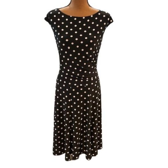 Lauren Ralph Lauren Midi Side Ruched Sleeveless Polka Dot Dress – Size 14 - Picture 1 of 7